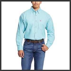 ARIAT FR Brent flame retardant blue & White Work Shirt Cotton Blend Medium